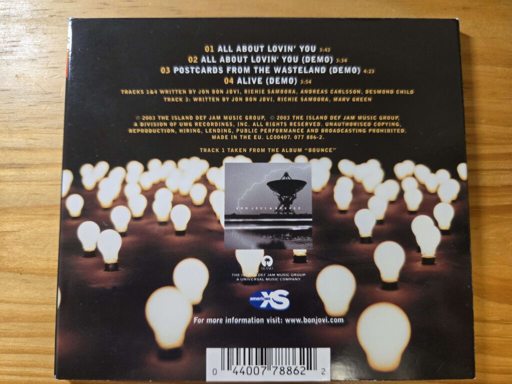 All About Lovin' You - Single (2003) / BON JOVI 裏ジャケ